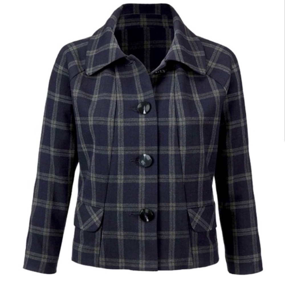 Cabi Navy Plaid Jacket Top Sm